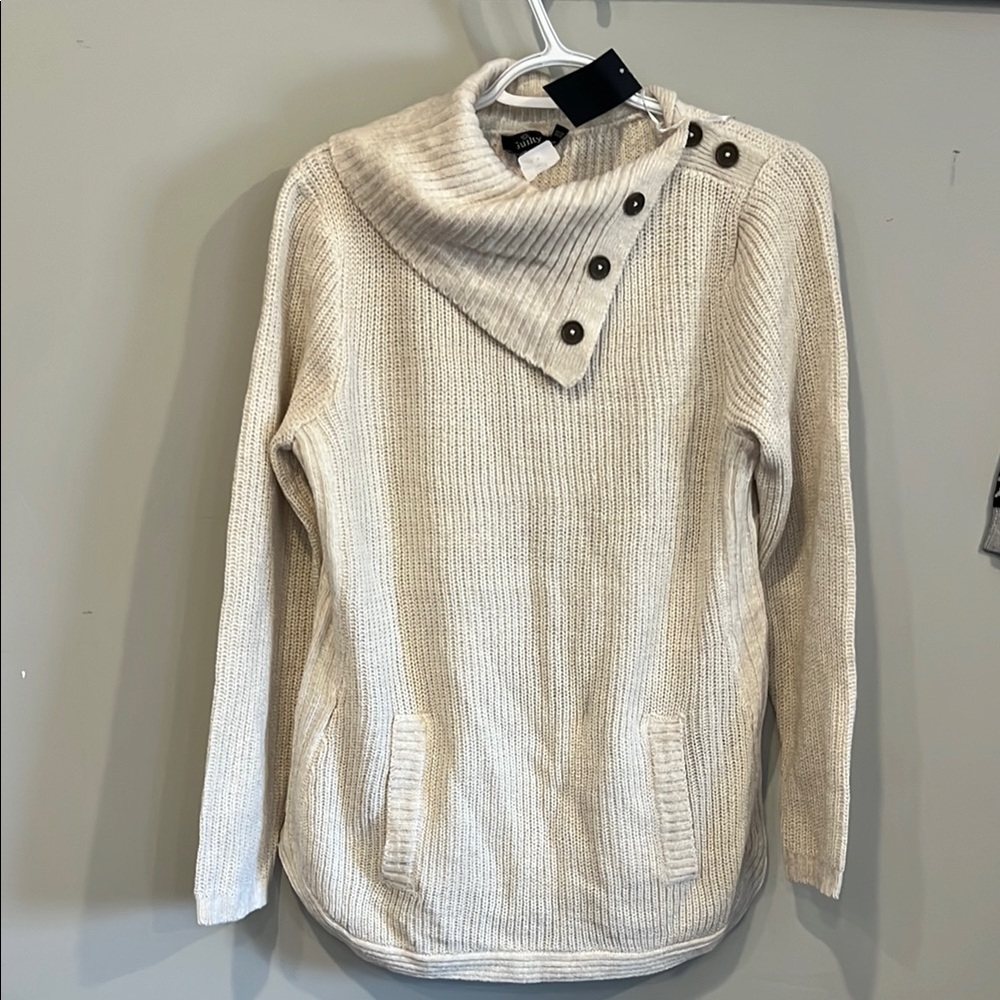 NWT Women's Cream Sweater with Button Detail